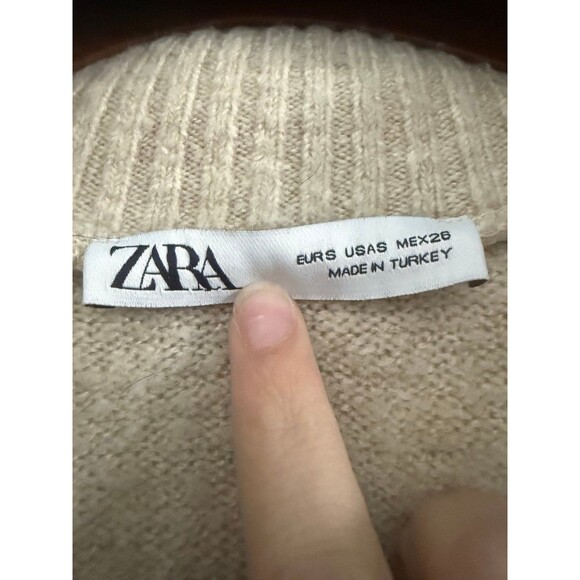 Zara Beige Size S Quarter Zip Cream Cable Knit High Neck Women’s Sweater - Picture 3 of 8